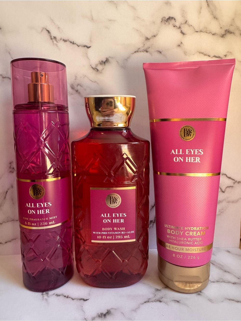 ✨Bath & Body Works All Eyes On Her Pink Body Wash, Cream & Mist Trio Brand New✨